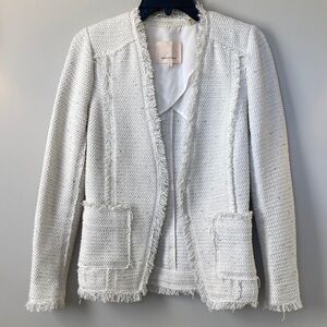 Rebecca Taylor frayed boucle open front jacket